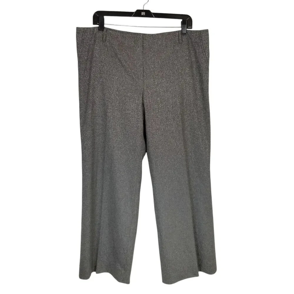 Per Se Women's Gray Silver Wool Blend Flat Front Wide Leg Dress Pants Size 16